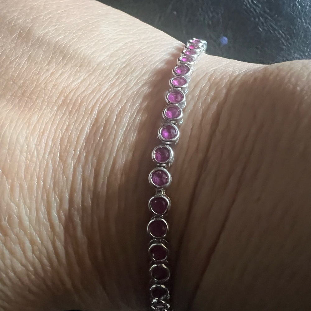 Genuine .25 Small Ruby Silver Plated Bracelet 7in… - image 1